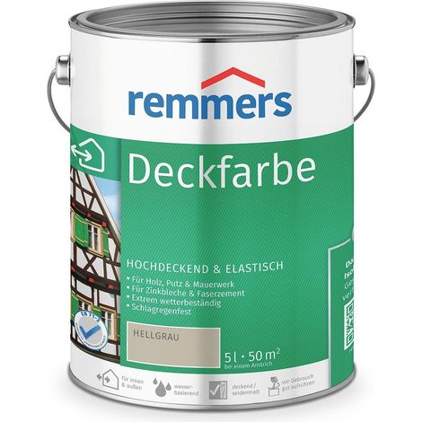 Remmers Deckfarbe hellgrau, 5 Liter, Deckfarbe für innen und außen, Wetterschutzfarbe viele Untergründe, hochdeckend, wetterfest