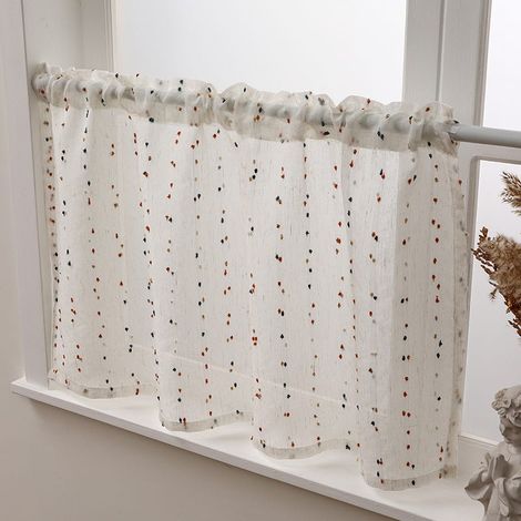 Cortina corta de tela para puerta, cortina decorativa semiopaca para ventanal, estampado de lunares, 100 x 60 cm, media cortina. (1/5)