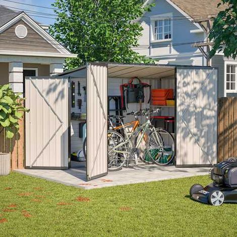 BIRCHTREE Metal Bike Shed 4x8FT Waterproof Lockable Garden Shed Pent Anthracite (1/5)