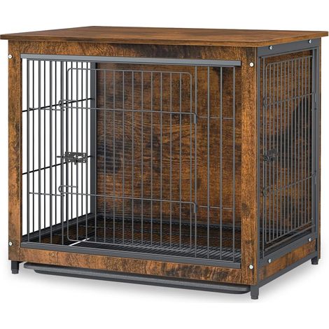 Gabbia Casetta per Cani in Legno Metallo Taglia Piccola Casse Di Mobili Per Cani, Marrone Vintage 63x51x59cm (1/5)