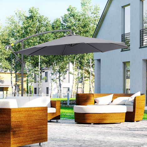 Parasol de jardin 3 x 2,5 m avec bras et inclinaison par manivelle. Fabriqué en acier et polyester gris.