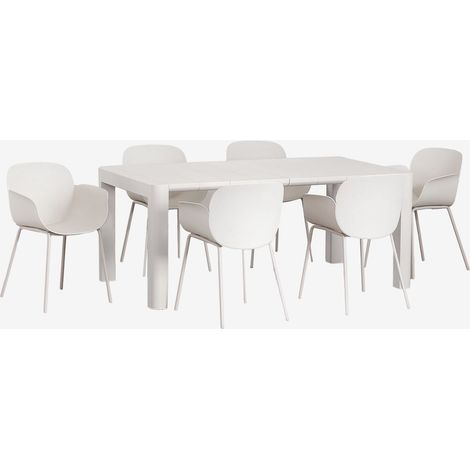 Ensemble table rectangulaire (180x100 cm) Arnadine et 6 chaises de jardin Lynette SKLUM Blanc Gardenia (1/5)