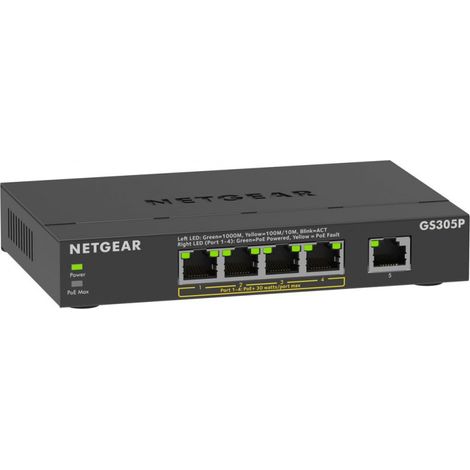 NETGEAR GS305Pv3 Unmanaged Gigabit Ethernet (10/100/1000) Power over Ethernet (PoE) Black