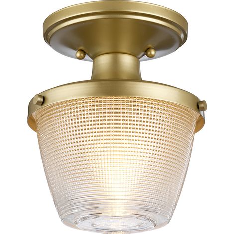 Elstead Dublin 1 Leichte Semi-Flush-Halterung, lackiertes Naturmessing, IP44, E27 (1/5)