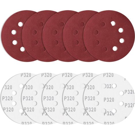 10 pièces Papier de Verre 125 mm Grain 320, disques abrasifs Ronds Ponceuse Excentrique Feuilles abrasives 8 Trous pour ébavurer et poncer Les Points de Soudure (1/5)