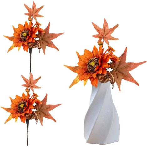 Feuilles D'Automne Lot De 3 Halloween Thanksgiving Décorations Réalistes Branche à feuilles d'érable pour Thanksgiving Pour Salle À Manger Cuisine Table Entrée Porche Fête De (1/5)