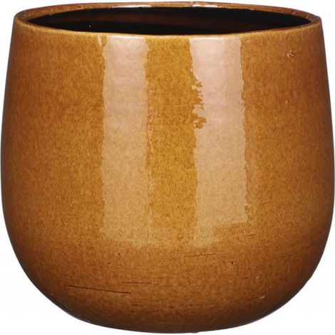 Blumentopf/Pflanztopf – Keramik – glänzend ockergelb/gesprenkelt – Durchmesser 25 cm/Höhe 20 cm (1/5)