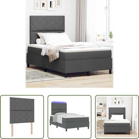 Matelas - Lit à ressorts avec matelas Gris foncé 120 x 190 cm tissu (1/5)