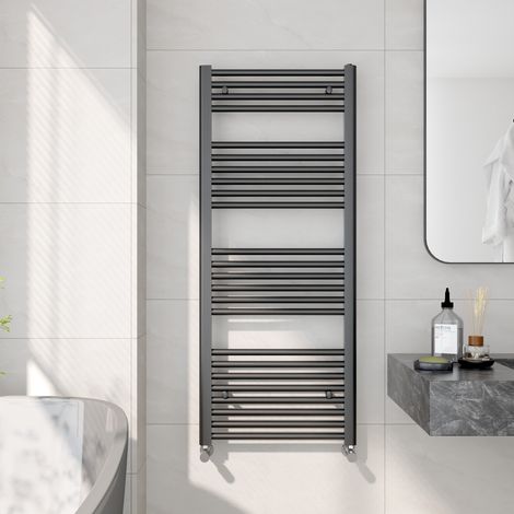 EMKE Heated Towel Rail Radiator Straight Central Heating Towel Rails Towel Warmer 1200x500mm Suitable for 6m², Black