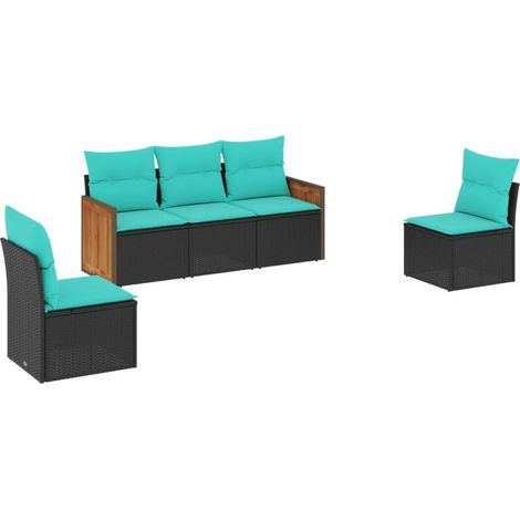 5-teiliges Gartensofa-Set mit Kissen, schwarzes Polyrattan vidaXL (1/5)