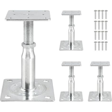 4pcs Height Adjustable Post Supports 100mm-150mm Galvanized Wood Post Supports Adjustable Post Holes Concrete Ground Support Feet for Fence Carport Pergola Shelter (1/5)