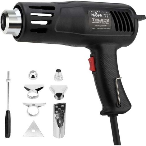 1200W Décapeur Thermique, 150℃ & 550℃ Réglages Double Température Pistolet Thermique avec 7 Buses, Protection de Surcharge, Manche Antidérapant, Idéal pour Retrait Thermiquement
