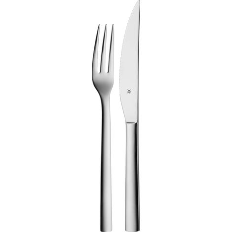 set de 2 couverts à steak, pour 1 personne, fourchette à steak, couteau à steak, acier inoxydable poli, lavable au lave-vaisselle (1/5)