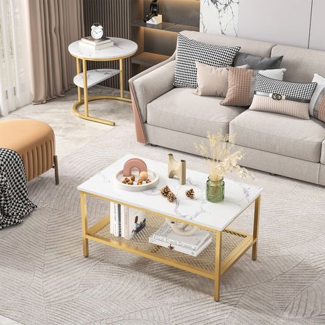 Table basse parent-enfant de style Ins, légère et luxueuse, ensemble table d'appoint avec rangement pour salon, dorée (1/5)