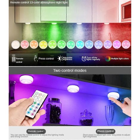 Puck-Leuchten mit Fernbedienung, 13 wählbare Farben, RGB-LED-Unterbauleuchten B--