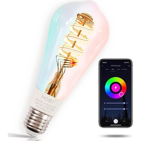 Alexa Smart Bulb E27 Vintage,  RGB WiFi LED Lamp,  Dimmable,  5W,  2700K-6500K Warm White/Cool White,  Edison Bulb,  16 Million Colors,  Compatible with Alexa and Google Home - 1 pc (1/5)
