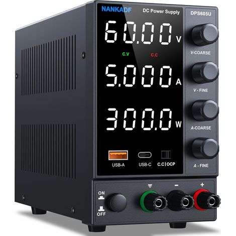 Alimentation de Laboratoire réglable 60 V 5 A, Alimentation CC réglable avec Ports USB-A/Type-C à Charge Rapide, équipée d'un écran à 4 LED Haute précision et d'un Bouton Rotatif avec encodeur (1/5)