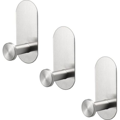 Set mit 3 robusten, selbstklebenden Edelstahlhaken für Handtücher, Bademäntel, Badezimmer, Küche und Büro (gebürstetes Nickel) (1/5)