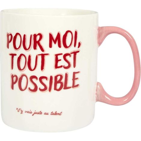 Mug XXL 70 cl en céramique blanc et rose avec message esprit Girl Power (1/3)