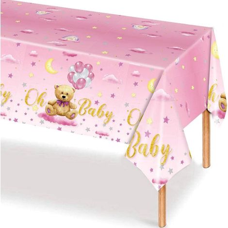 Rosa Teddybär Tischdecke 137x274cm für Babyparty Mädchen, Einweg, Rechteckig