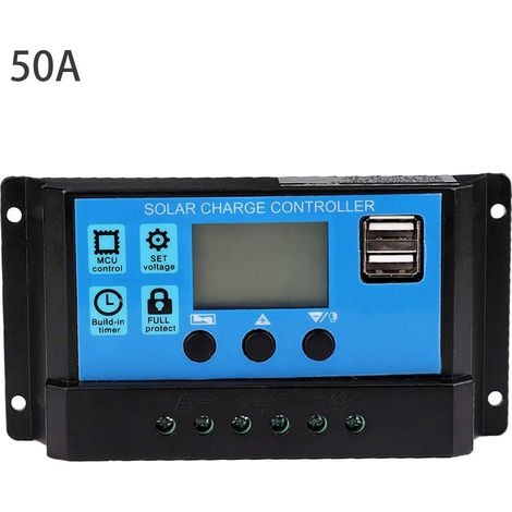 MINKUROW Controlador De Carga Solar Automático Controlador Bcc, 50a 12v 24v Regulador De Panel Solar De Seguimiento De Enfoque Automático (50a) (1/4)