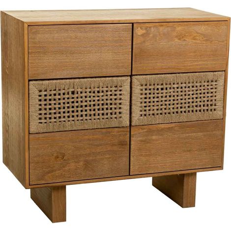 Comoda de madera y de cuerda trenzada marrón 80x36x75 (1/5)
