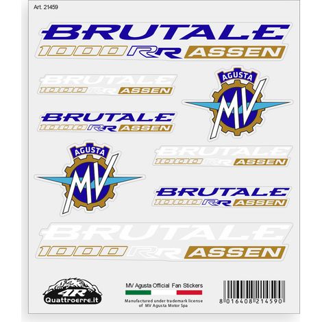 Adesivi per MV Agusta Brutale 1000RR Assen – Set 8 Sticker Presagomati, Resistenti ad Acqua e Raggi UV, Made in Italy, Licenza Ufficiale, Foglio 160 x 135 mm (1/5)