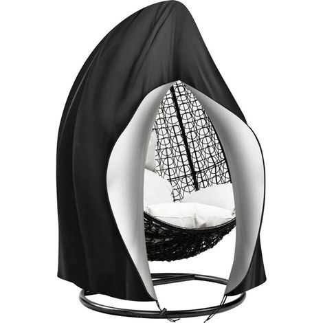 Hängende Gartenstuhl-Abdeckung – Wasserdichte 600D Oxford-Eierstuhl-Abdeckung, UV-/windbeständig, Schutzplane für Gartenstühle, 190 x 115 cm, Schwarz (1/4)