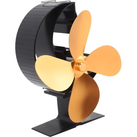 Ventilateur de poêle à bois 4 pales, circulateur de chaleur pour cheminée sans piles, motif lune et étoile, or, pour camping extérieur (1/5)