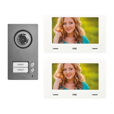Kit 2 Fili bifamiliare Video pulsantiera Mikra2 Monitor vivavoce CXModo Urmet 1722/96