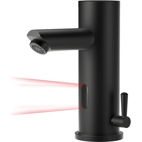 lavabo infrarouge noir, automatique robinet lave main, robinet de salle de bain monocommande pour eau chaude et froide G3/8 (1/5)