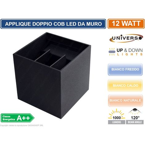 APPLIQUE LAMPADA A MURO NERA DOPPIO LED COB 12W FASCIO REGOLABILE DA ESTERNO - Colore Luce: Bianco Naturale