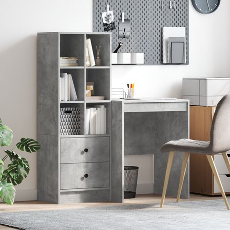 Schreibtisch mit Schubladen mit Regal 2 pcs Beton Grau