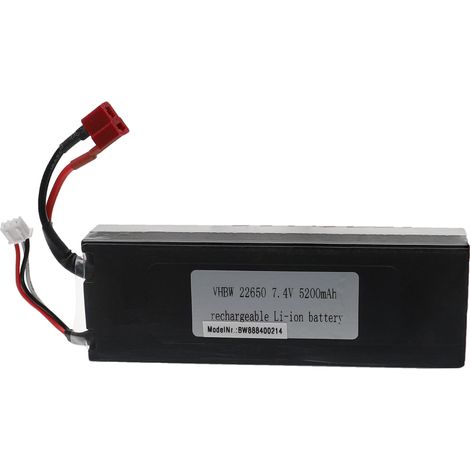 vhbw Akku kompatibel mit T-Stecker AWG16 Stecker für Modellbau z.B. Racing Car, Helikopter, Flugzeug (5200mAh, 7,4V, Li-Ion, 140 x 48 x 26 mm)