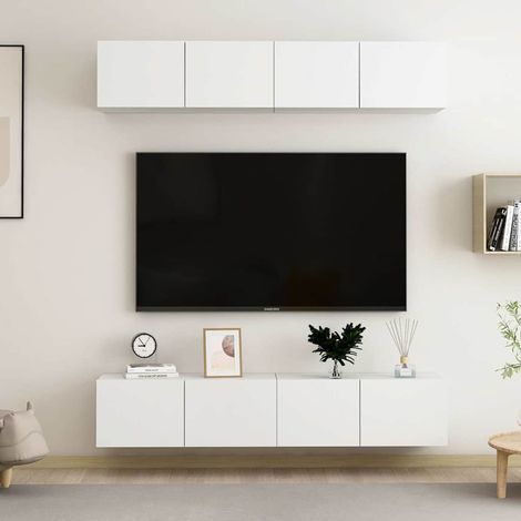 Meubles TV 4 pcs pour Salon - Armoire TV Blanc 80x30x30 cm Aggloméré BV532076 - BonneVie (1/5)