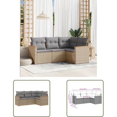 The Living Store 4-tlg. Garten-Sofagarnitur mit Kissen Beige Poly Rattan - Gartenmöbel - Rattan Möbel - Outdoor Sofa - Lounge Set - Esszimmergarnitur (1/3)