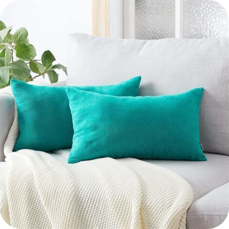 Lot de 2 Housse de Coussin 40x60cm Décoratif Canapé en Chenille Housses Coussin Decoration Chambre Carré Couleur Uni pour Chaise,Voiture,Bureau, Turquoise (1/5)