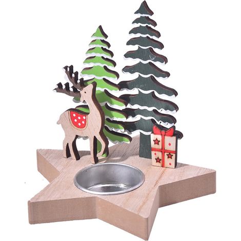 Chandelier En Bois - Bougeoir De Table Noël - Décor Festif Pour Intérieur - 12 x 12 x 12 cm - 1 Pièce (1/5)