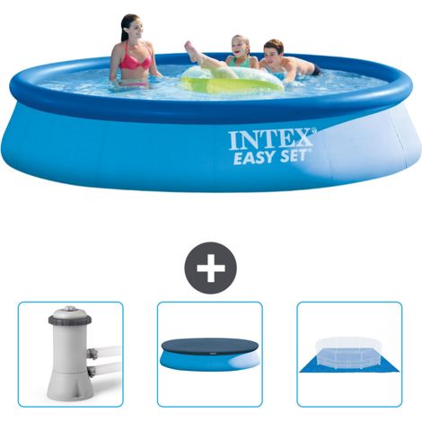 Intex runder aufblasbarer Easy Set-Pool – 396 x 84 cm – Blau – im Lieferumfang enthalten Accessoire CB76