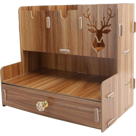 Organiseur de bureau en bois, porte-stylo, étagère de rangement pour fournitures de bureau, coloris bois de cerisier, pour la maison ou le bureau. (1/5)