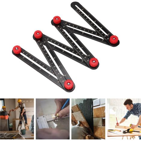 Regla de medición multiángulo – 6 segmentos – aluminio con marcado láser y centrado de brocas para proyectos de bricolaje y carpintería. (1/5)