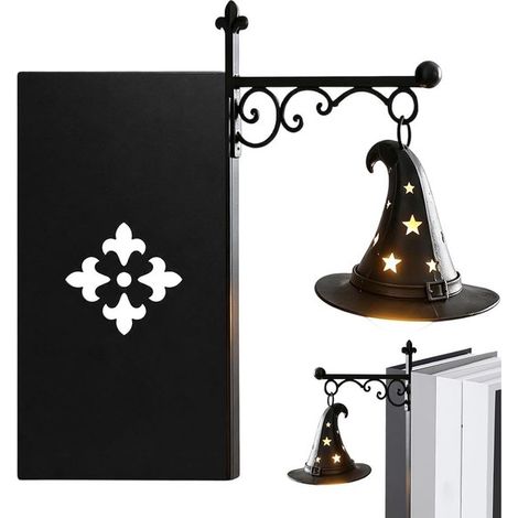 Lanterna da biblioteca retrò, lampada da lettura a forma di cappello da strega, segnalibro a forma di cappello da strega in metallo, illuminazione decorativa per libreria, lampada angolare a LED antic (1/5)