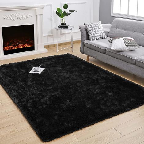 Teppich Hochflor Shaggy Flauschig Wohnzimmer Schwarz 120 x 160 cm (1/5)