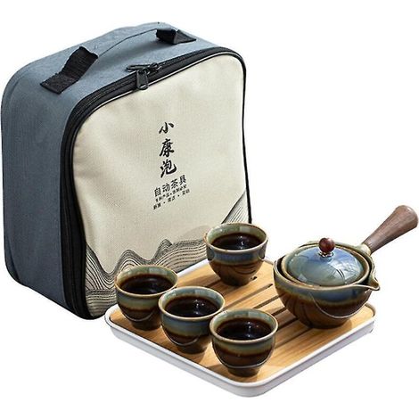 Service à thé Gongfu chinois en porcelaine, théière portable avec infuseur et théière rotatifs à 360°. (1/5)
