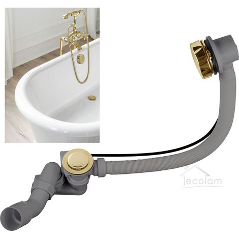 ECOLAM Ablaufgarnitur für Badewanne gold Ab/Überlauf Ablauf Siphon Ø52 Automatik golden glänzend Badewannensiphon (1/5)