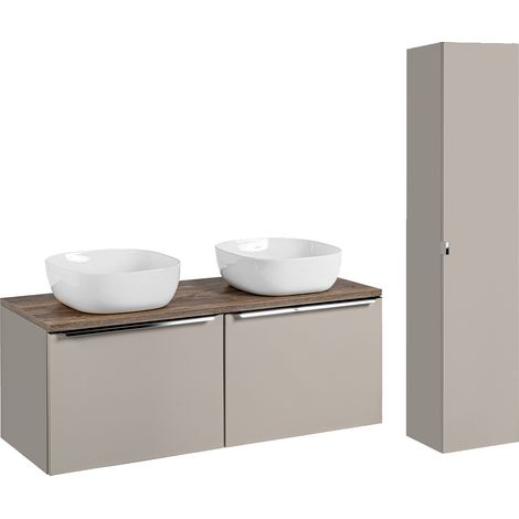Conjunto mueble lavabo doble 120cm y columna Éros Topo