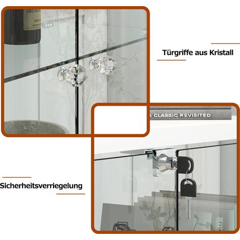 Vitrine, avec tiroirs, éclairage led, éléments en verre, 42,5 x 36,5 x 167 cm, verre trempé et verre, blanc (1/5)
