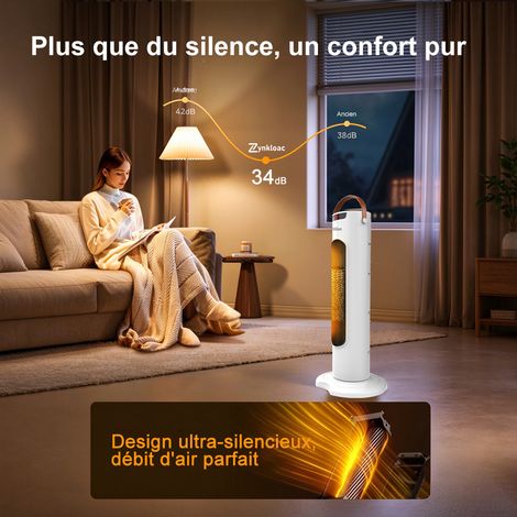Zynkloac Radiateur soufflant tour PTC 2000W silencieux 34dB, 270° orientable, télécommande, protection contre surchauffe (1/5)