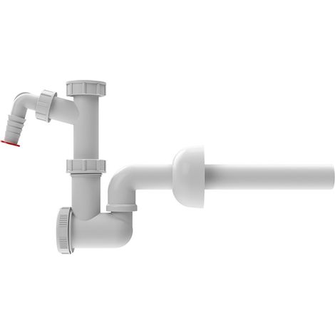 Sifone per lavabo DN40x5/4' con attacco lavatrice antiriflusso, bicchiere d'ispezione e rosone, gomito rotabile