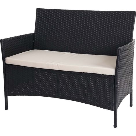 [JAMAIS UTILISÉ] Banc de jardin Halden en polyrotin, banquette, anthracite, coussin crème